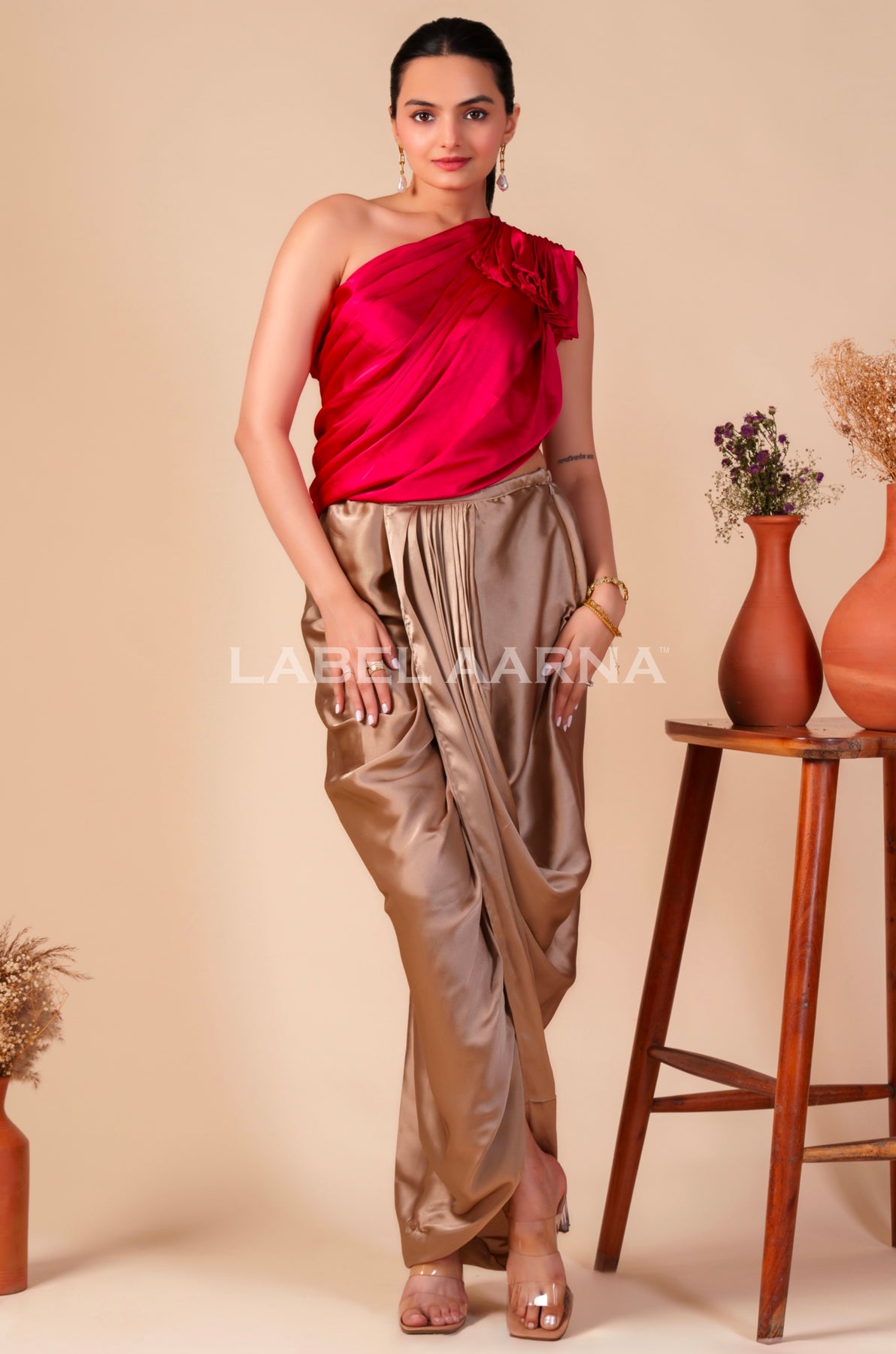 Mustard and Peach Dhoti pants set Mustard hand embroidered modal satin cape  paired up with dupion silk bustier and crepe… | Dupion silk, Dhoti pants,  Aerial costume